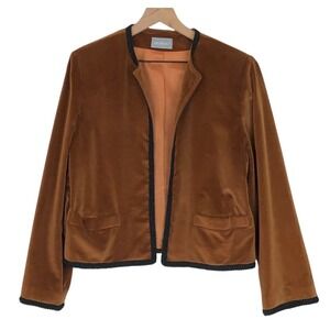 VTG INTUITION Cotton Velvet Blazer Sz 14 Copper Brown Black Trim Union‎ Made USA
